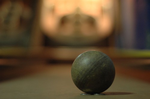 A skee ball on the lane